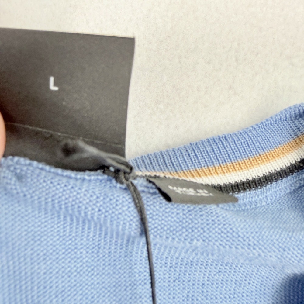Boss Leno P Virgin Italian Wool Crewneck Sweater L Mens Pastel Blue Light NWT - Picture 5 of 9